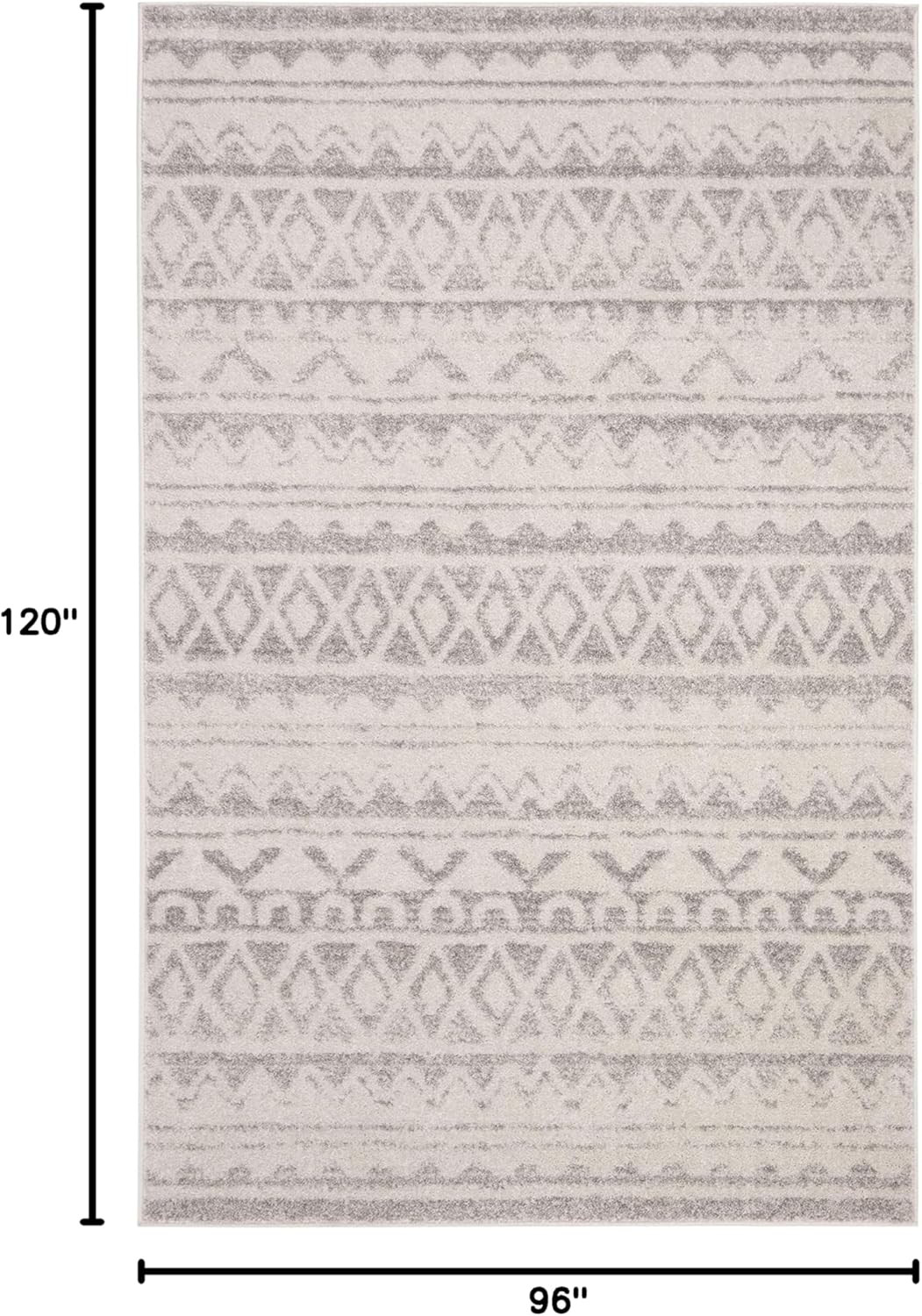 Adirondack 8×10 Area Rug – Ivory & Grey Moroccan Boho Design, Easy Clean