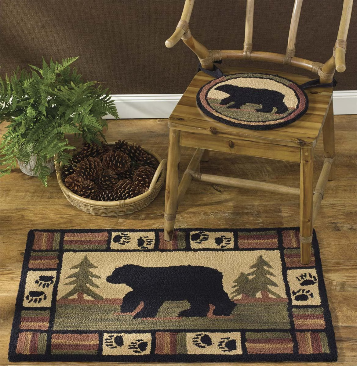 Adirondack Bear Rustic Polyester Country Cabin Home Hooked Accent Rug 24″x36″
