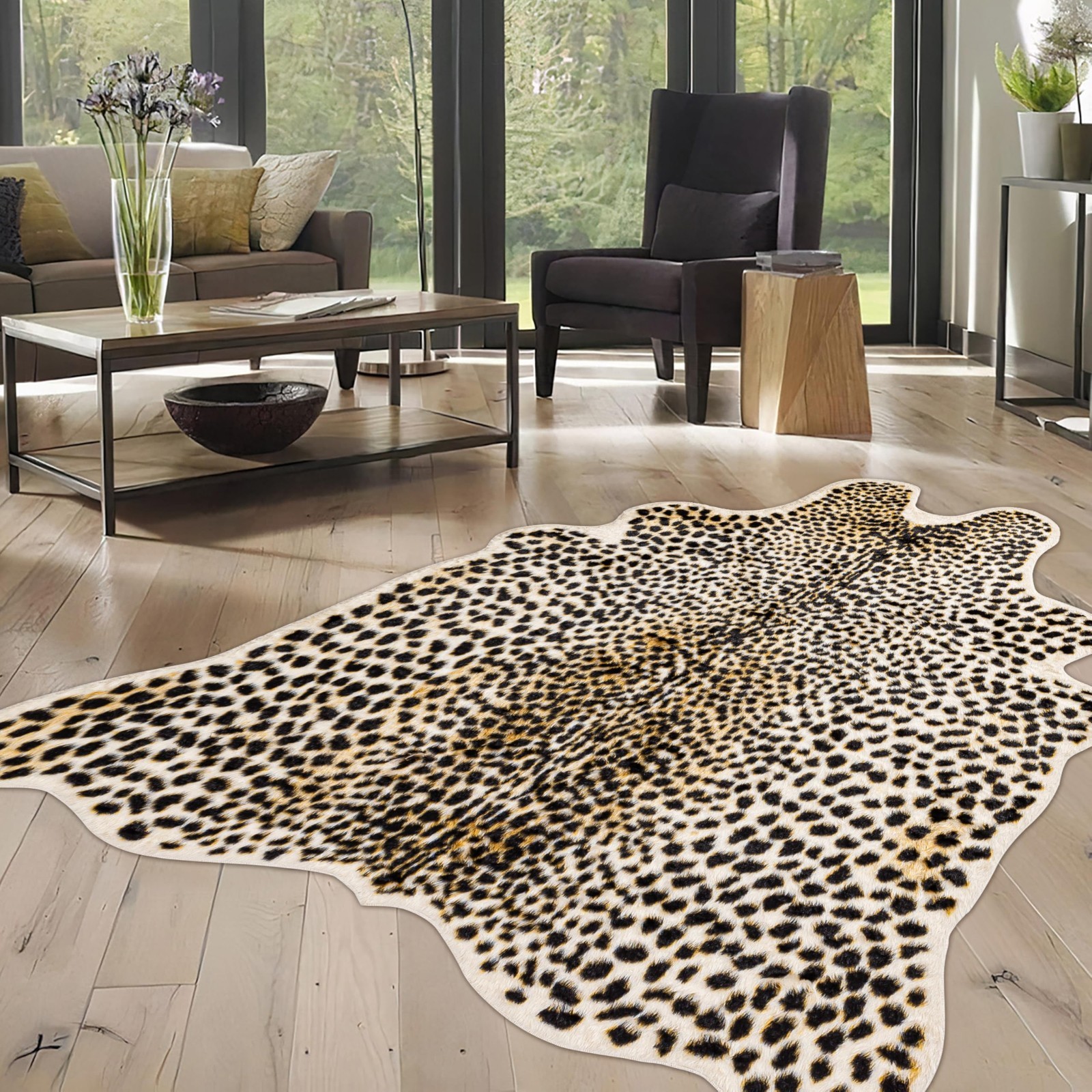 Cheetah Print Area Rug 5.2×7 – Faux Animal Skin, Leopard Design for Living Room