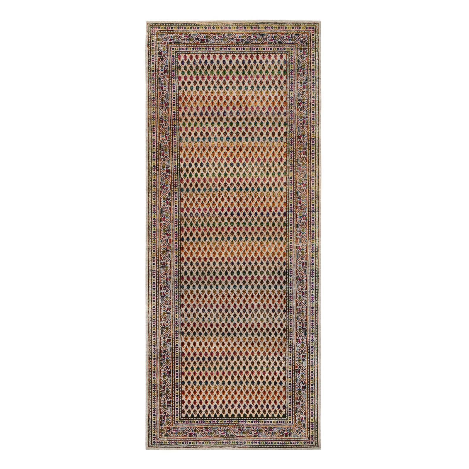 4′ x 10′ Hand Knotted Beige Saroogh Wool And Sari Silk Wide Runner Rug R63225