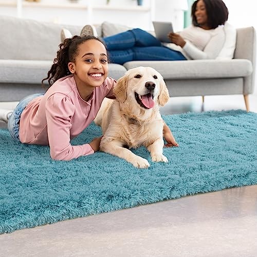 Turquoise Green Runner Rug for Bedroom 2×4 Feet, Fluffy Shag Area Rugs for