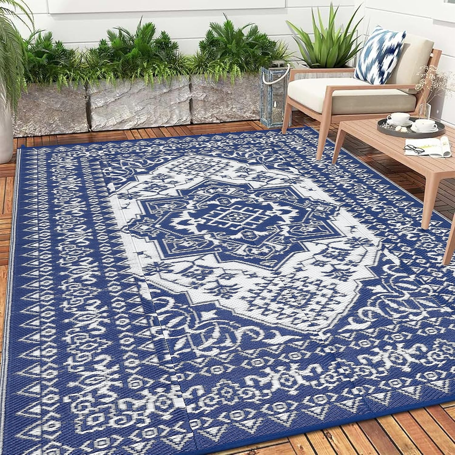 9×12 FT Outdoor Plastic Straw Patio Rugs Reversible Carpet RV Picnic Camping Mat