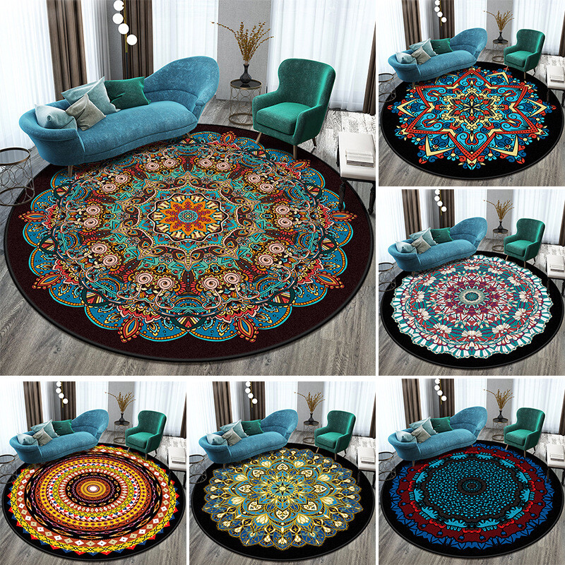 12 Color Round Rug Bohemia Non-Slip Floor Mat Carpet Mandala Soft Home Room Deco