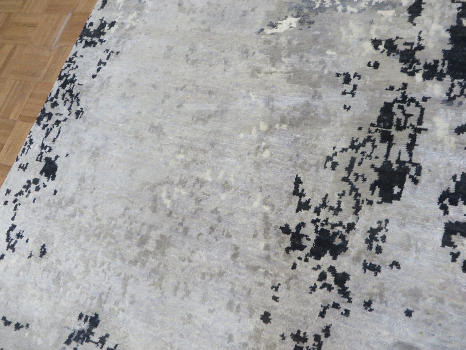 10’11 x 15’3 Hand Knotted Black Gray Modern Abstract Oriental Rug G15415
