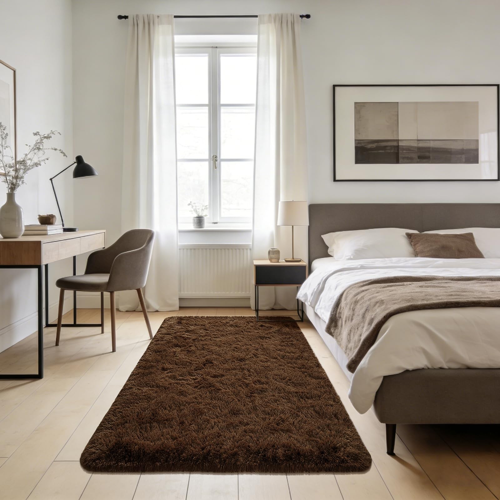 Andecor Soft Fluffy Bedroom Rugs, 3 x 5 Feet Indoor Shaggy Plush Area Rug for…