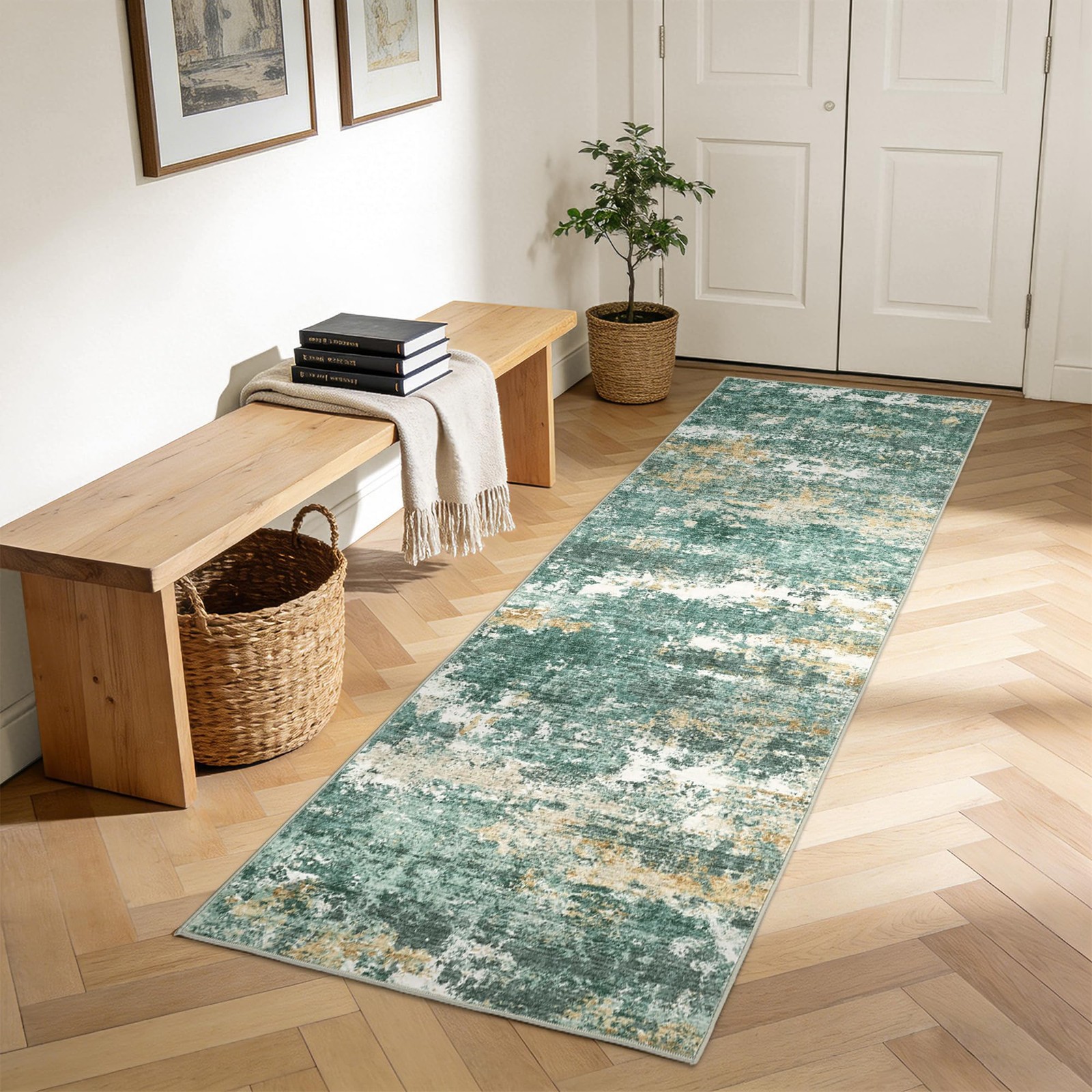 2×6 Runner Rugs Machine Washable Non-Slip Backing Soft Stain Resistant Abstra…