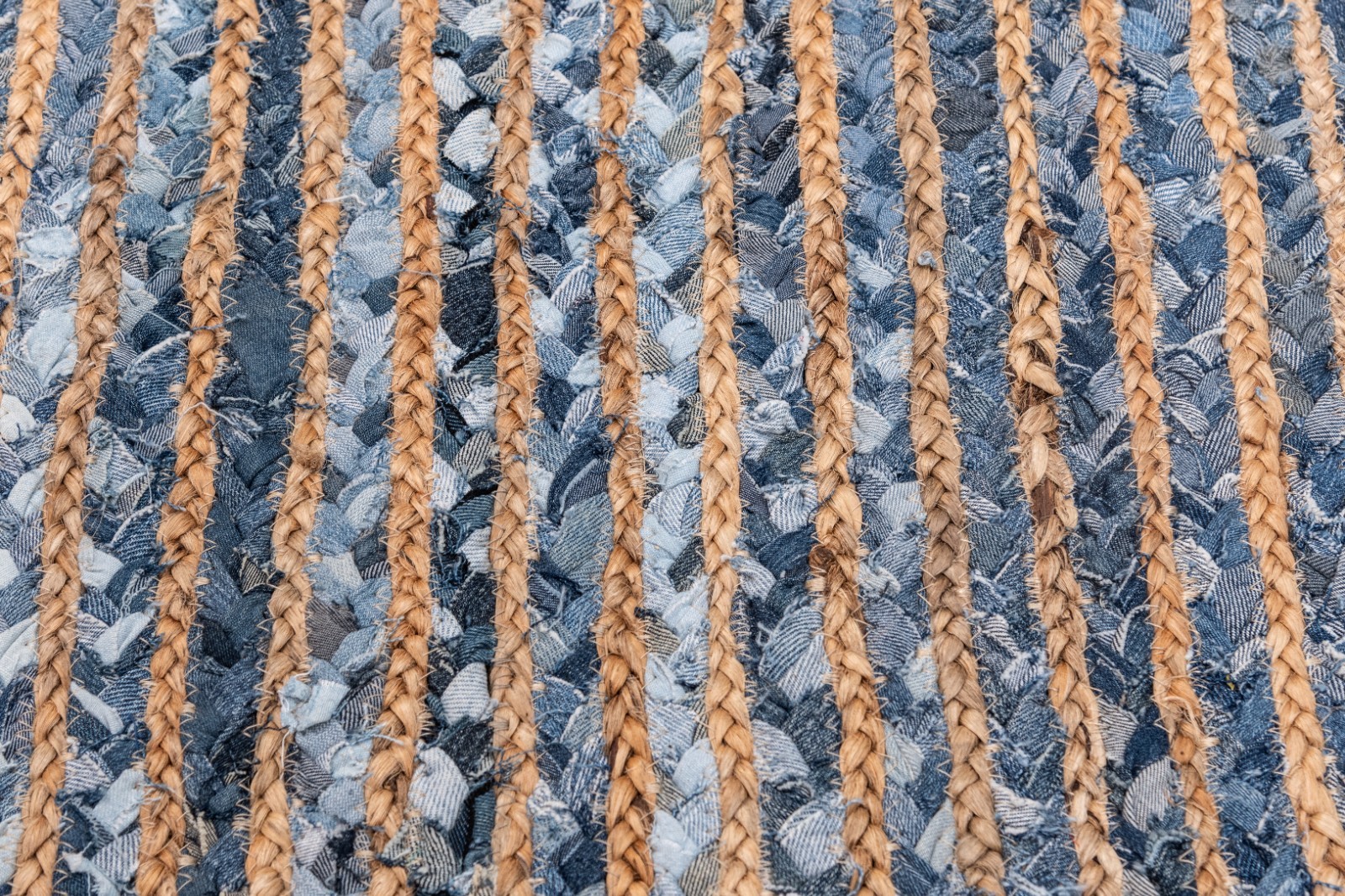 Handmade Jute Chindi Rug Blue Grey Striped Braided Area Carpet Boho Farmhouse
