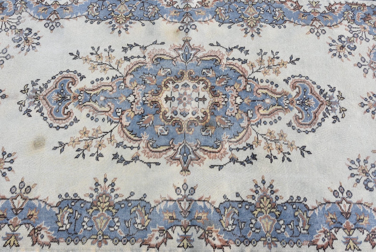 Turkish Rug, Area 3,9×6,6 ft Vintage Rug, Blue Floral Wool Rug