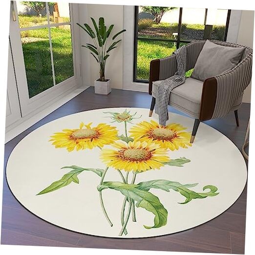 Round Area Rug 4ft Sunflowers with Blooming Sunflowers 3336L3935 4 ft