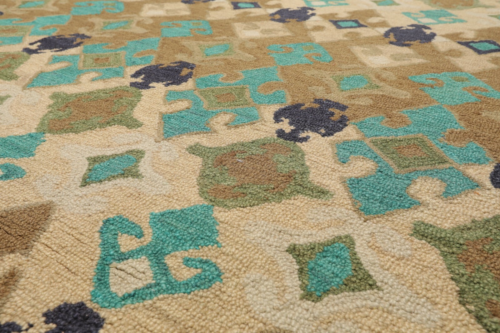 Multi Sizes Handmade 100% Wool Modern Loop & Cut Pile Area Rug Beige Turquoise