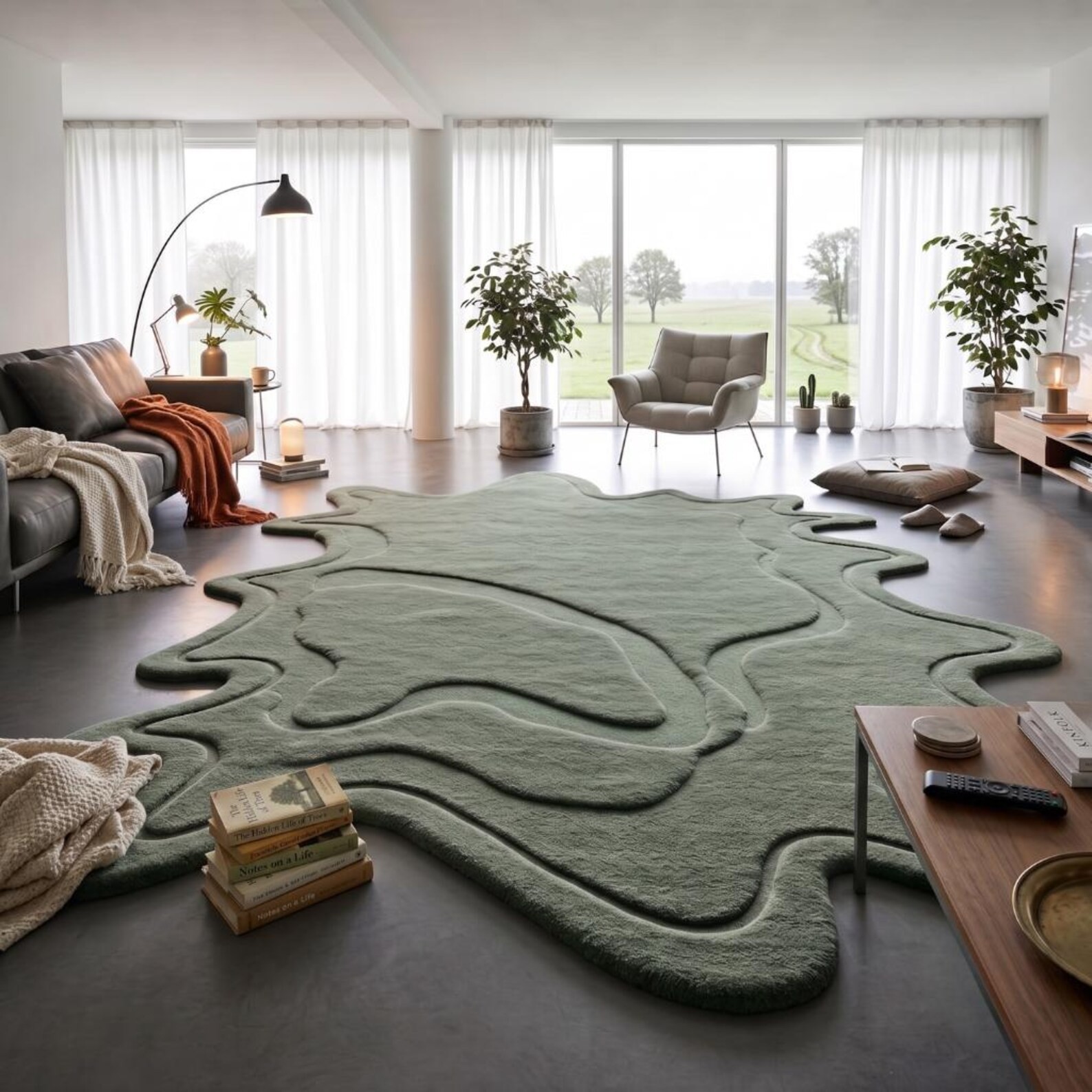 3D Sculpted Wavy Puddle Hand-Tufted Rug Custom Shape Organic Amorphous Area Rug