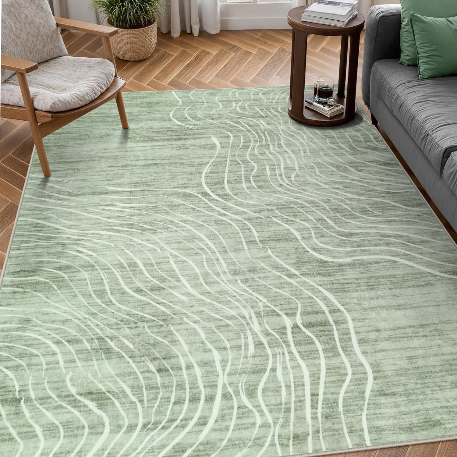 Machine Washable Modern Abstract 6X9 Area Rug, Non Slip Large Bedroom Living Roo