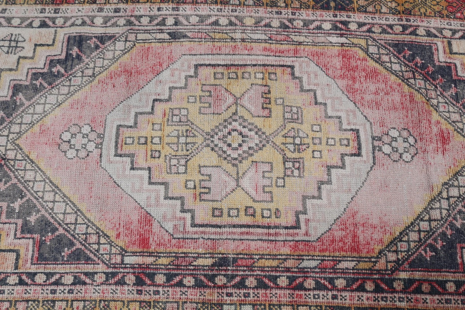 3,7×7,2 ft Rug, Turkish Vintage Area Rug, Red Wool Rug