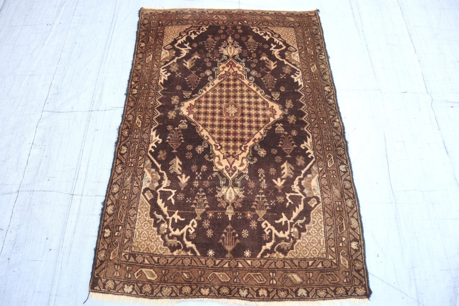 2’10×4’3 ft Afghan Faded Antique Caucasian Area Rug 3×4 Gray Beige Handmade Rug