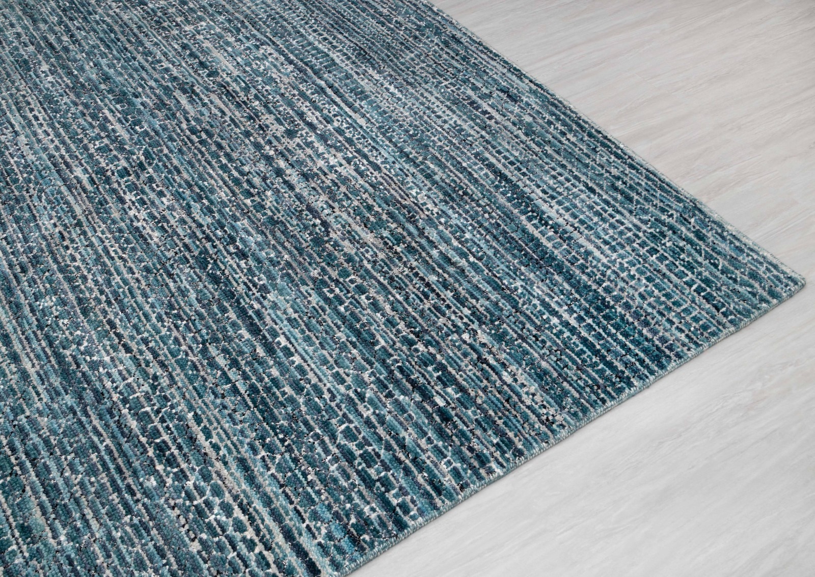 8×10 Teal Blue Indo Savannah Contemporary Look Hand Knotted Soft Wool & Silk Rug