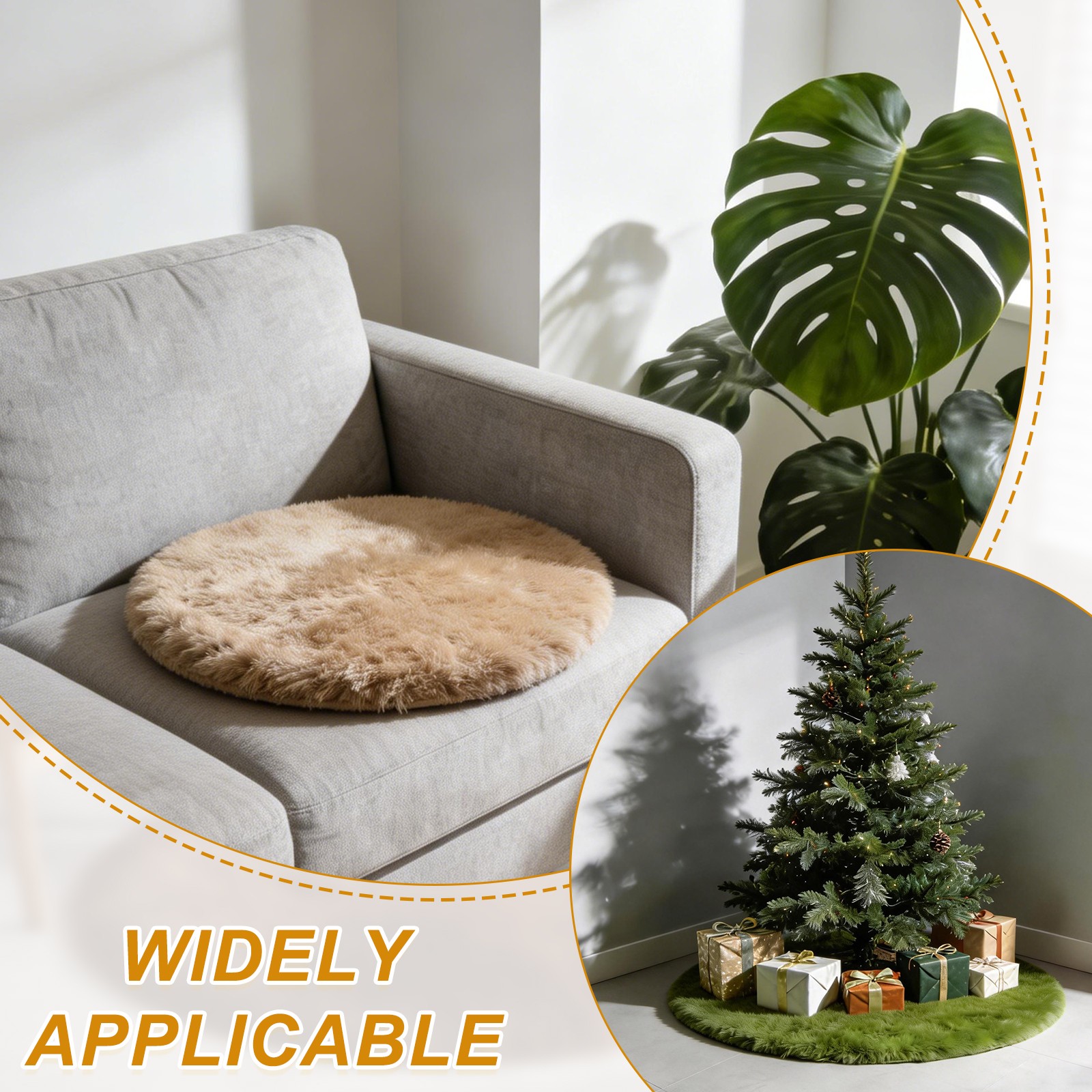 Round Rugs for Bedroom, 2 ft Circle Area Rug, Round Fluffy Carpet, Camel