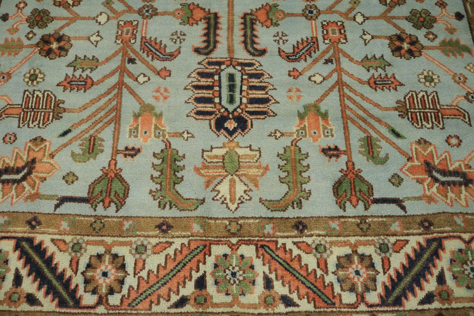 Luxurious All-Over 8×10 Ziegler Style Light Blue with Floral Pattern Area Rug