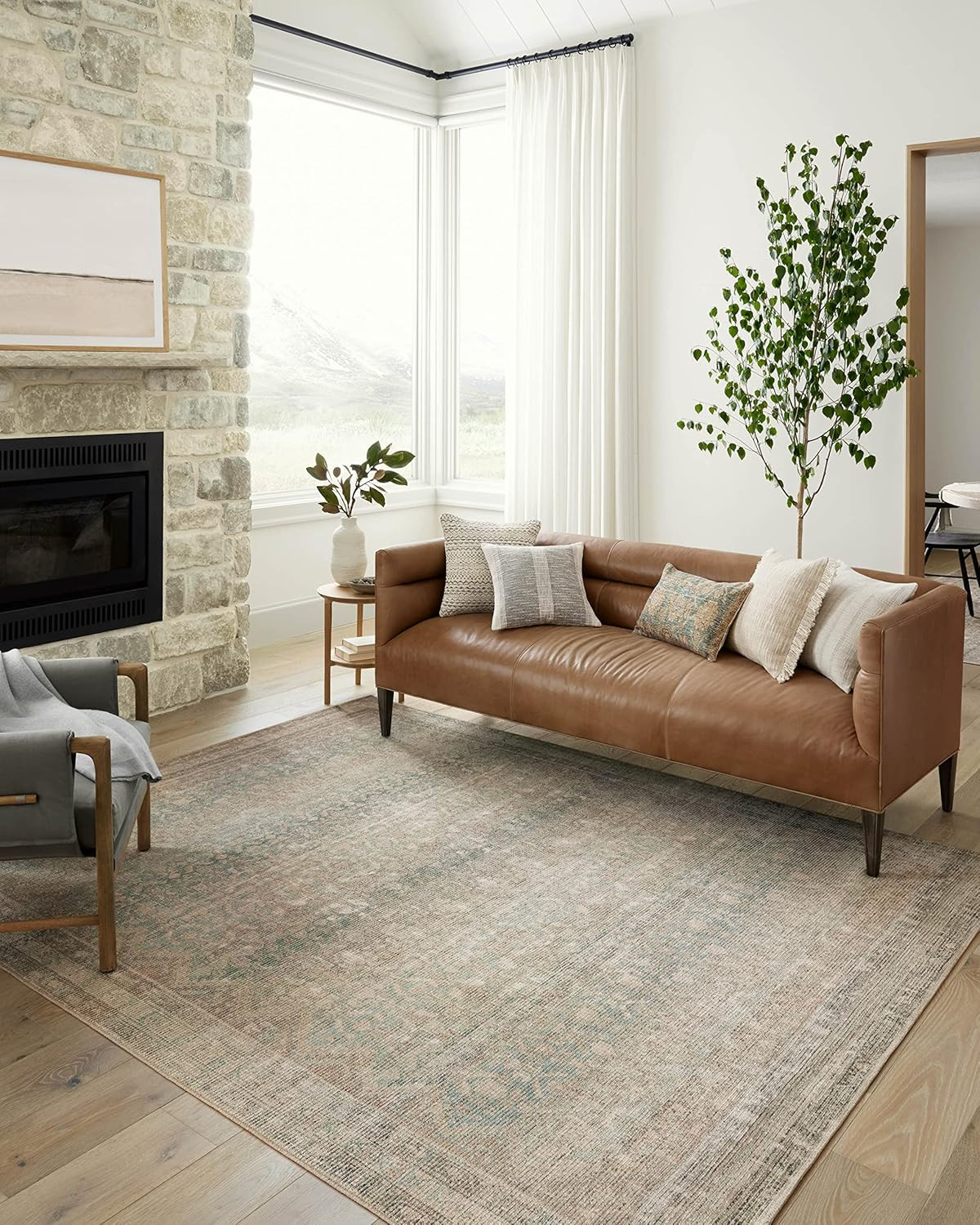 Loloi Angela Aubrey Area Rug 7’6″ x 9’6″ Jade/Natural, 0.19″ Pile Height
