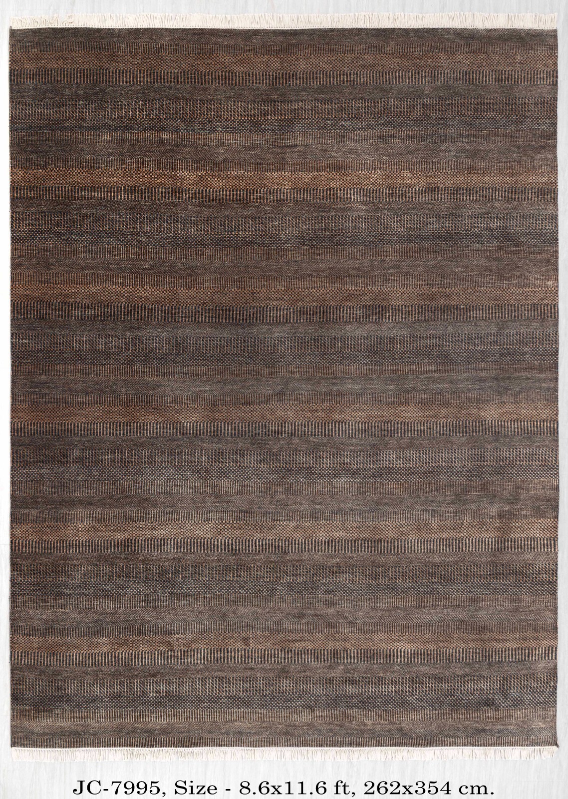 8.6×11.6 Dark Teal Brown Modern Style Soft Wool & Silk Contemporary Handmade Rug