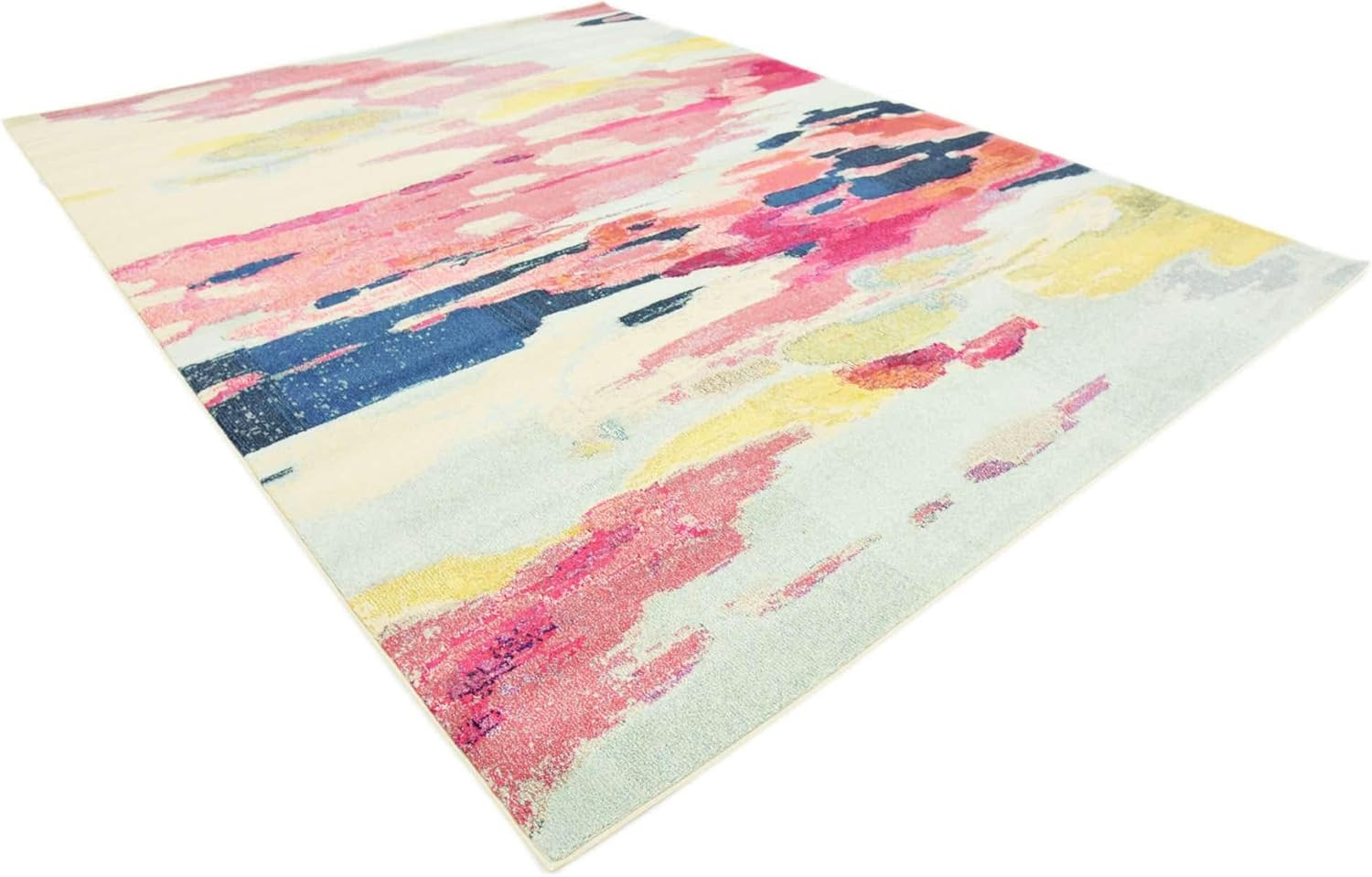 Vibrant Abstract Area Rug – Estrella Collection, Pink/Ivory, 9′ x 12