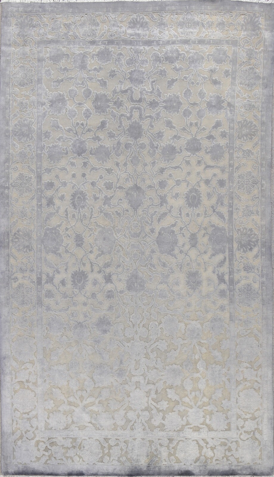Vegetable Dye Carved Gray Oushak-Chobi Area Rug Level Loop Pile Handmade 5’x8′