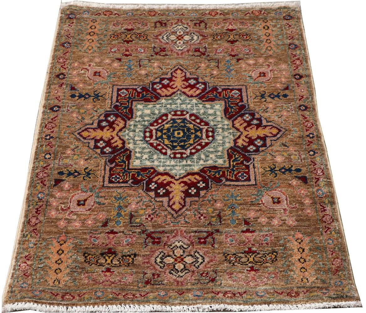 Afghan Ziegler Mamluk Carpet 60×90 Hand-knotted Brown Medallion Orient