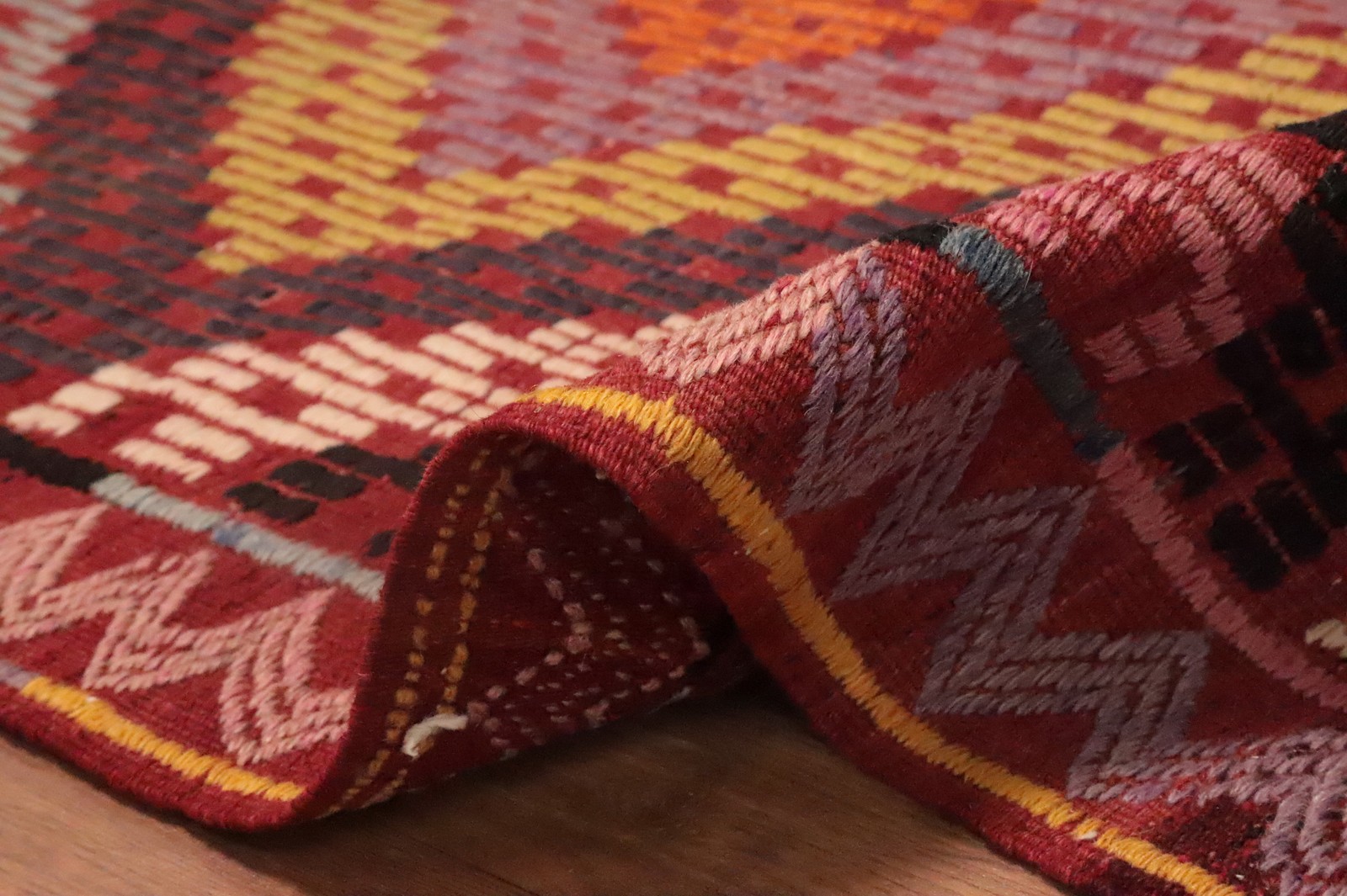 Living Room Kilim Area Rug 5×9 Vegetable Dye Geometric Turkish Hand-woven Carpet