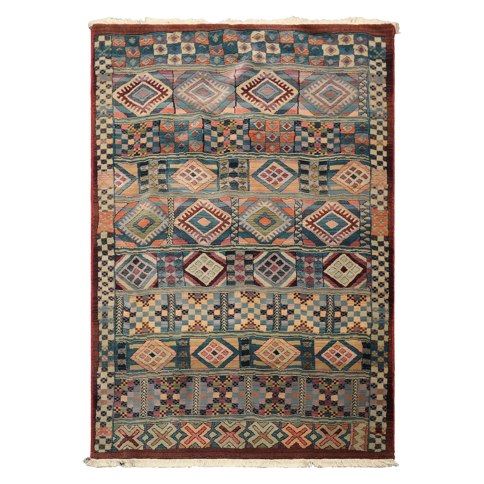 5’3”x7’9” Wool Teal, Ivory Gabbehh Southwestern Geometric Rug