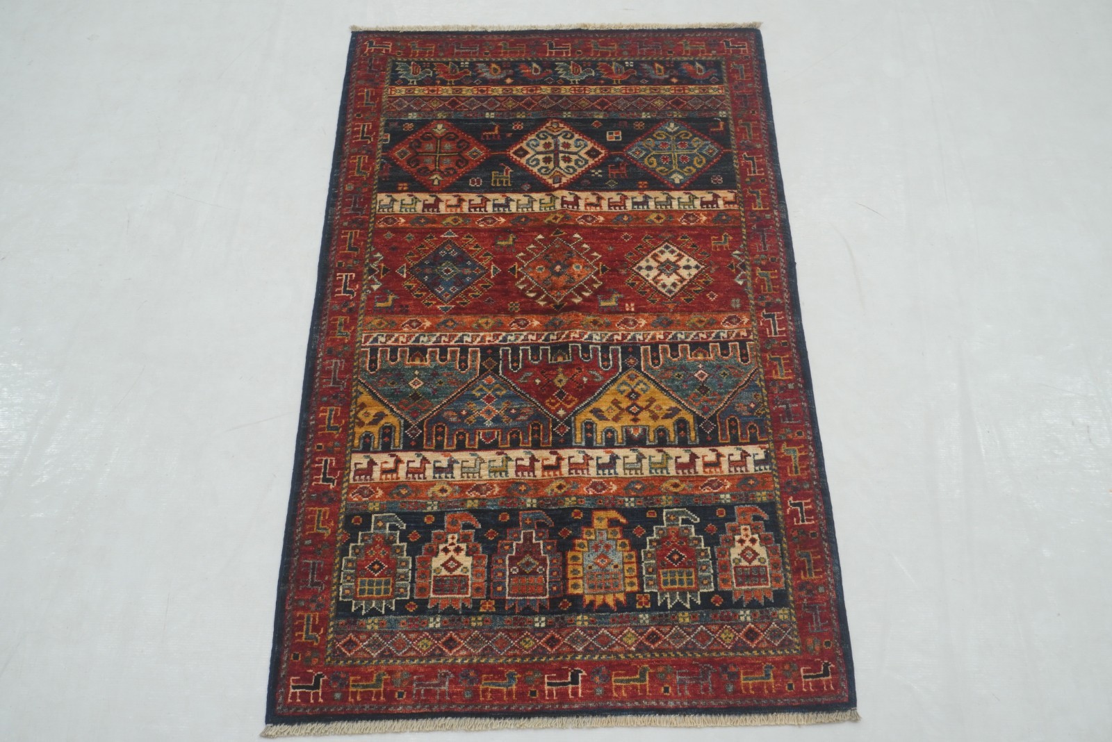 3×4 ft Navy Blue Gabbeh Afghan Hand Knotted Tribal Area Rug