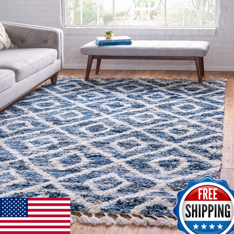 Unique Loom Hygge Shag Collection Area Rug – Diamond 2 2 X 3 1 Rectangle Blue/