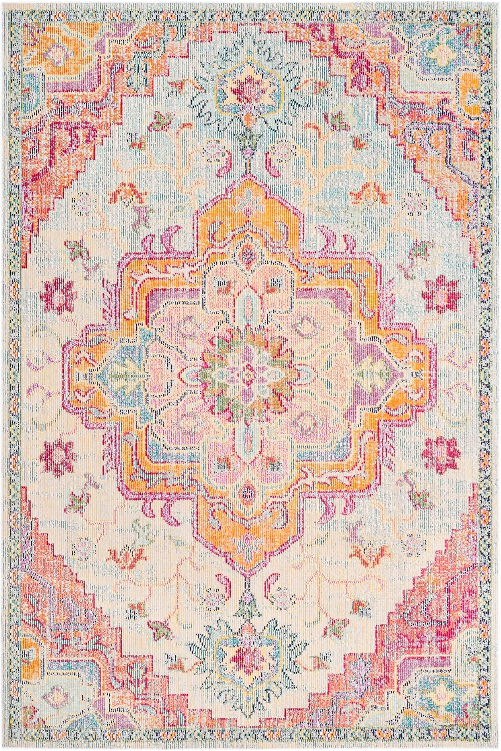 SAFAVIEH Crystal Collection Area Rug – 6’7″ X 9’2″, Light Blue & Fuchsia, Medall