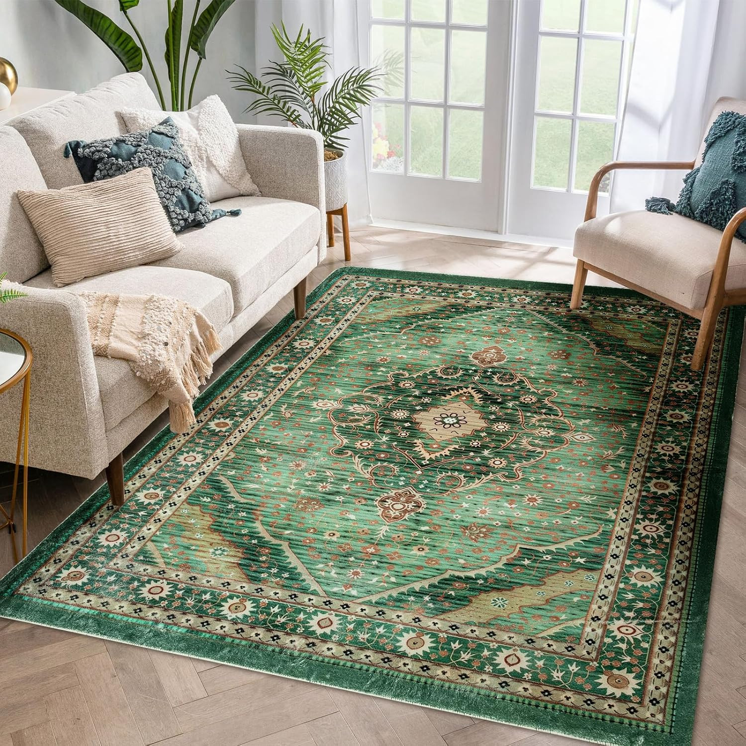 Vintage Texture Area Rug, Machine Washable, Anti-Slip, Stain Resistant, Soft