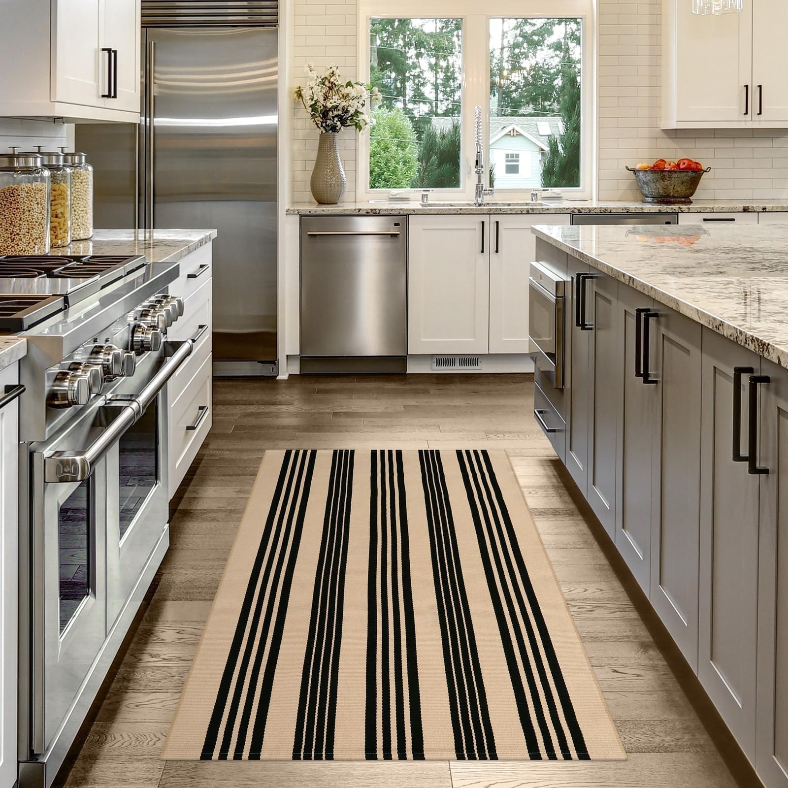 OJIA Outdoor Rug 3’x5′, Black and Tan Area Rug Machine Washable Rugs Cotton Hand
