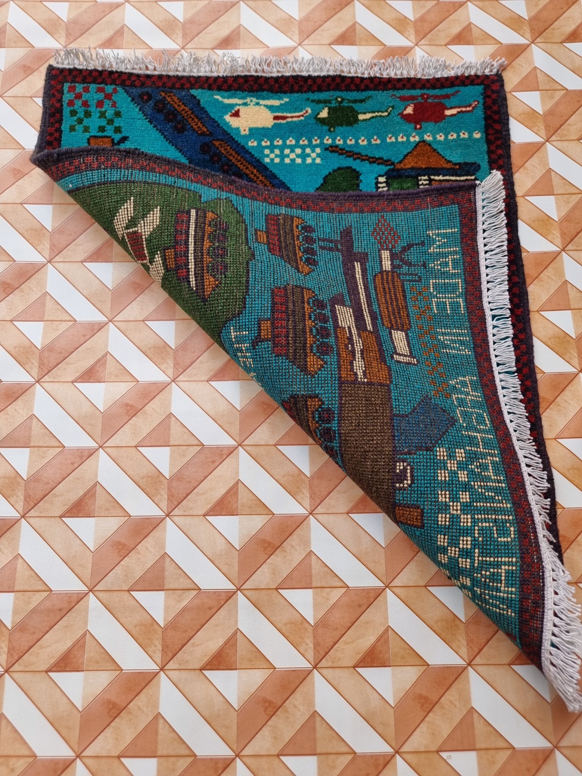 Afghan Map War Rug – Hand-Knotted Wool – Tribal Pictorial Carpet.