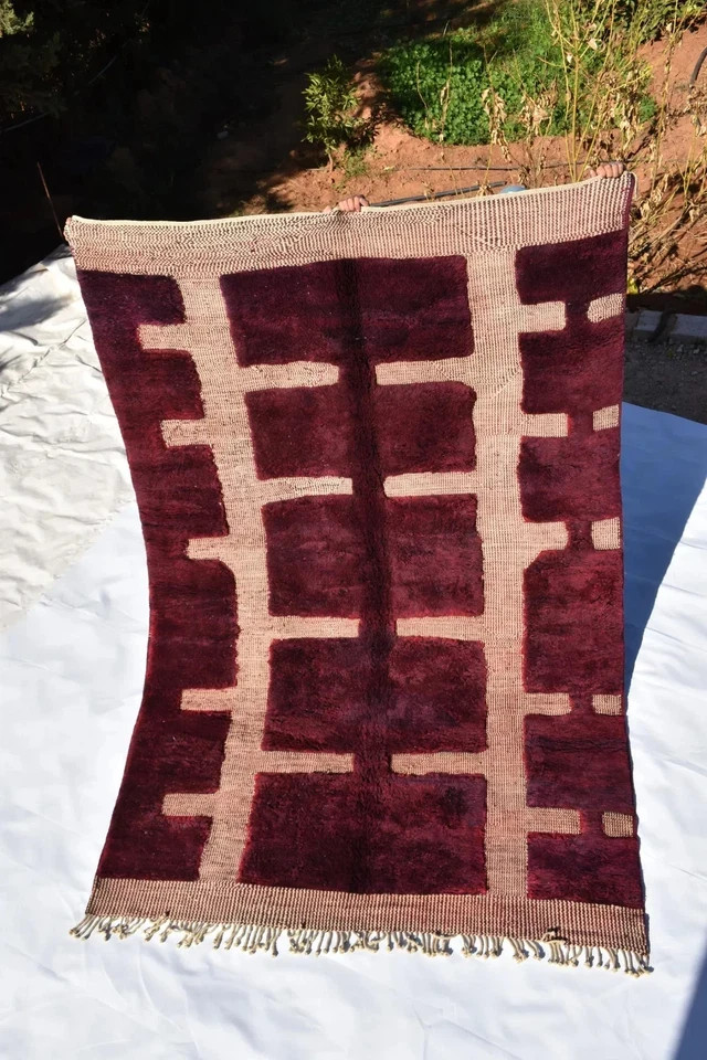 Moroccan Wool Rug Carpet Luxury Berber Design Handmade Color Ourain Beni Area