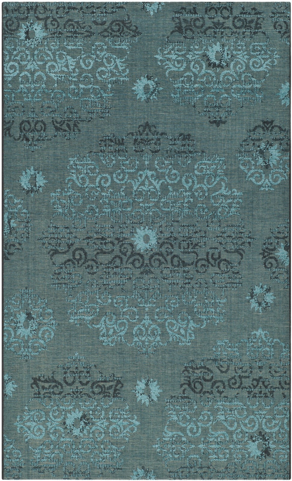 Palazzo Collection Area Rug – 5′ x 8′, Black & Turquoise, Boho Medallion Dist…