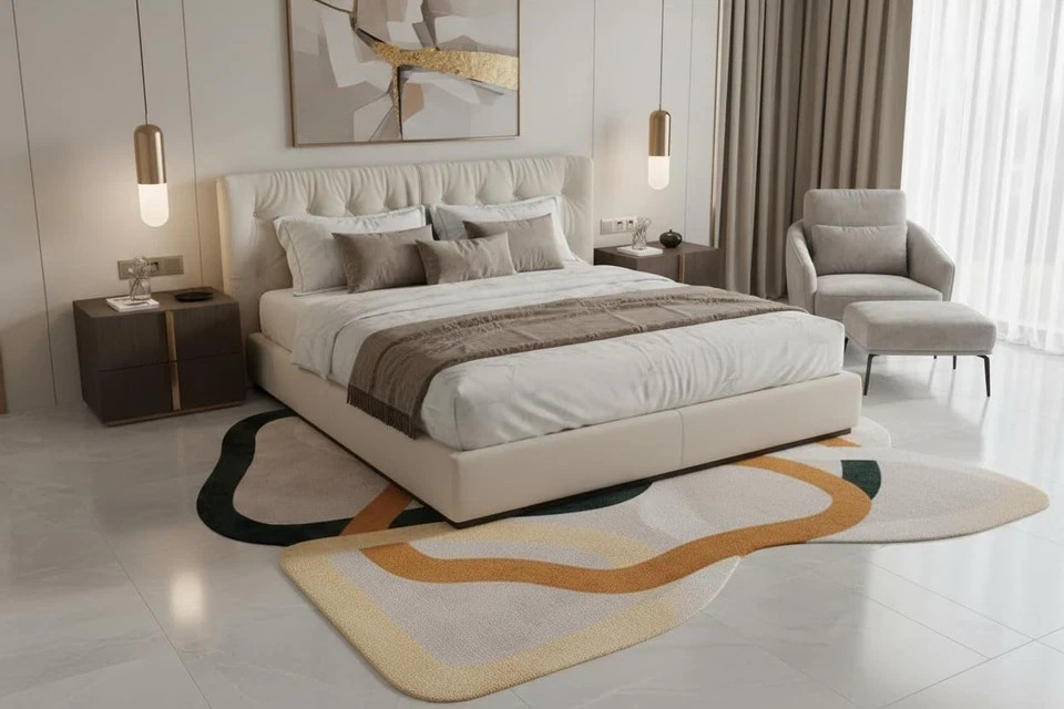 Hand-Tufted Wool Rug 5×8 ft – Irregular Abstract Multi-Color Design Carpet