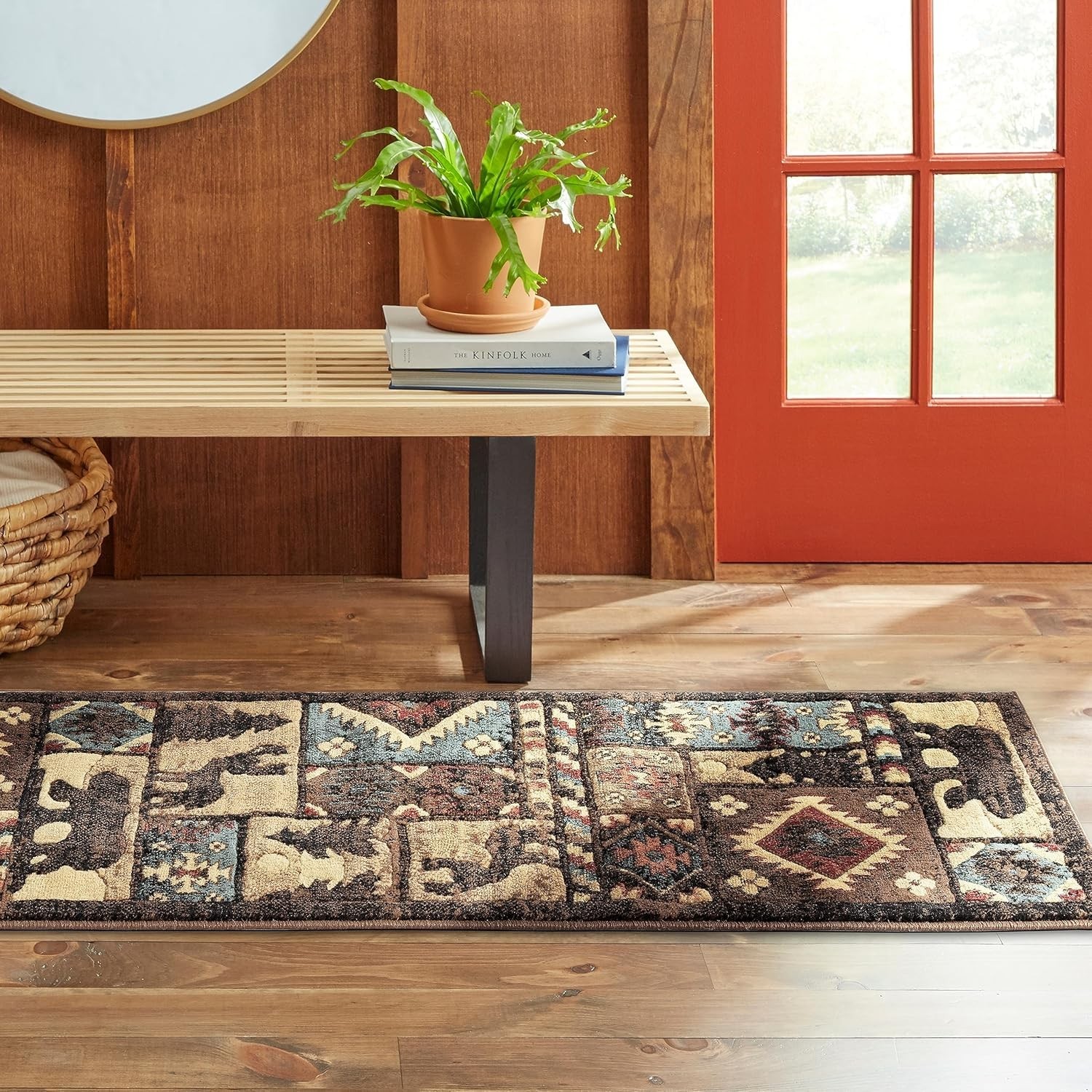 Buffalo Bear Area Rug, 1’10″x6’10”, Brown/ Red, Rectangular