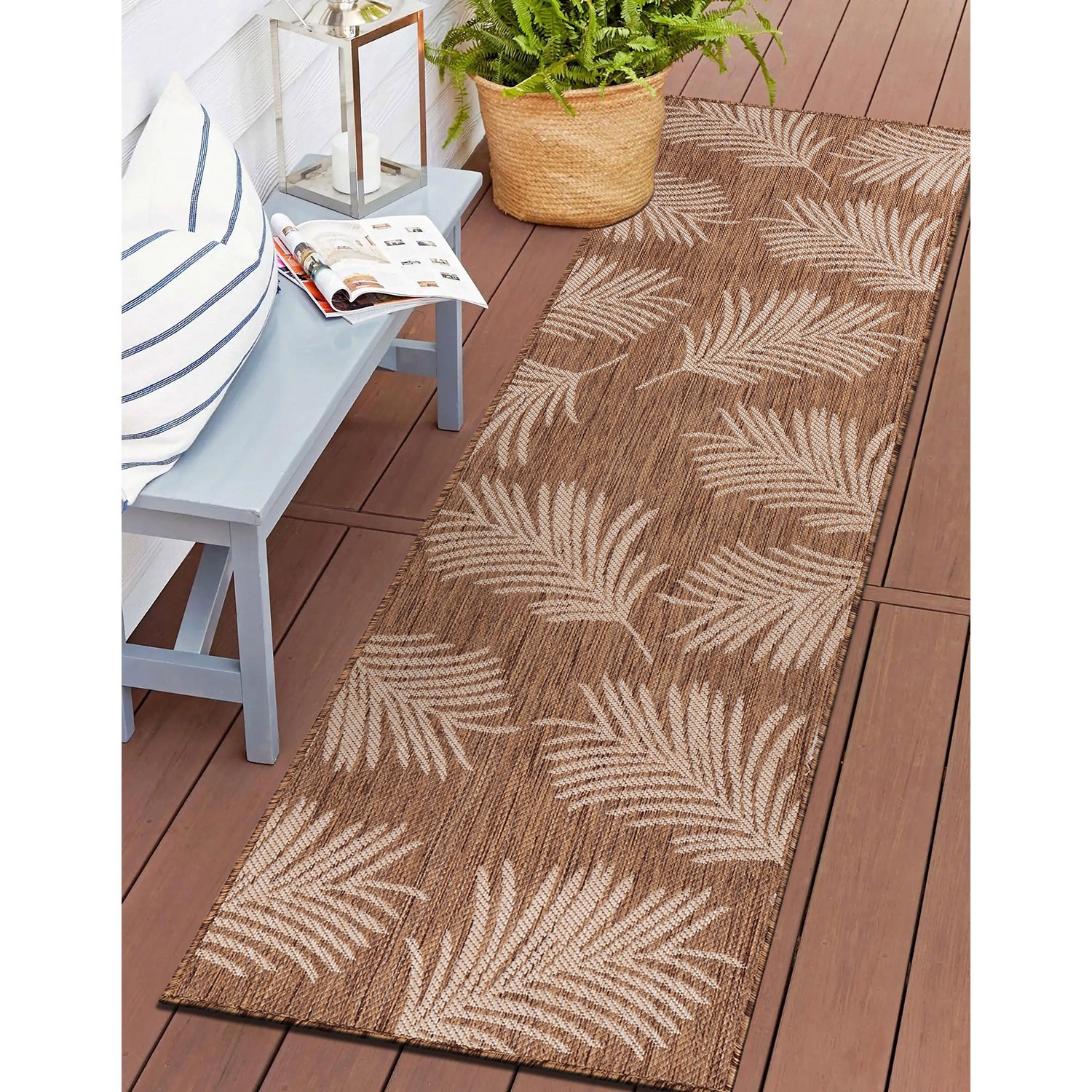 Rugshop Brown Outdoor Rugs Palm Leaves Textured Flat Weave Indoor/Outdoor Rugs
