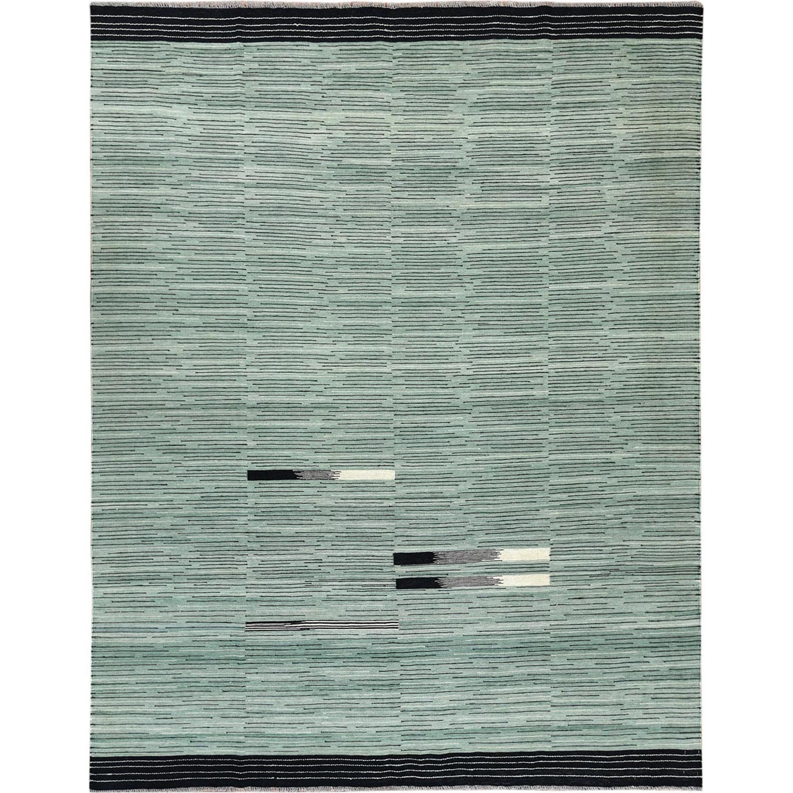 8’2″x10’1″ Handwoven Flat Weave Light Green Nomadic Kilim Wool Rug R60031