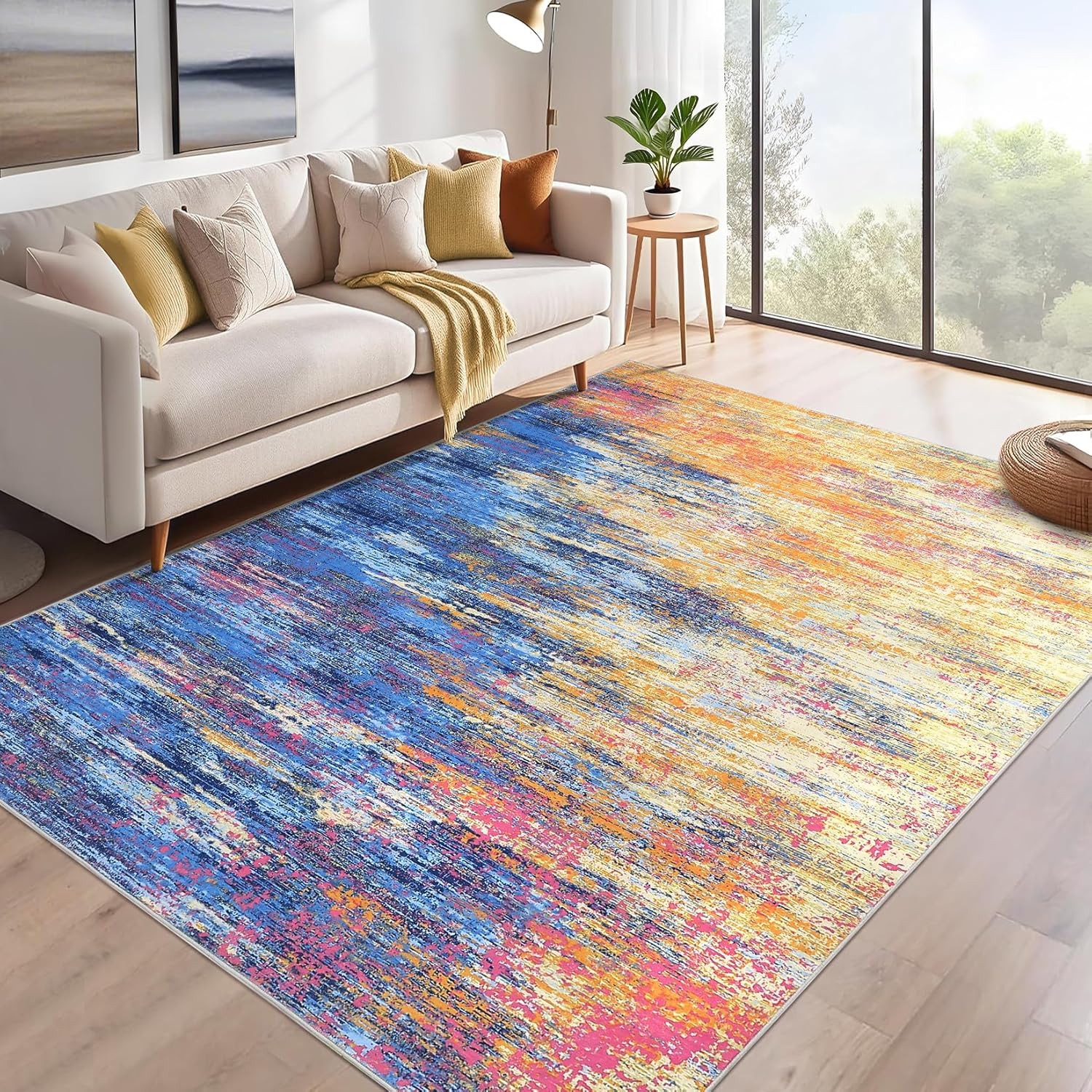 Stylish 8×10 Washable Abstract Rug – Soft, Stain Resistant, Non-Slip Design