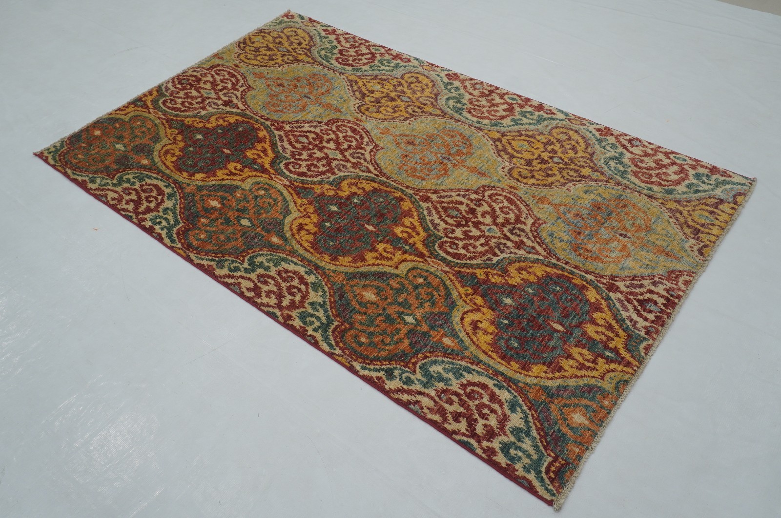 4×6 ft Ikat Afghan Multicolor Hand Knotted Wool Oriental Area Rug