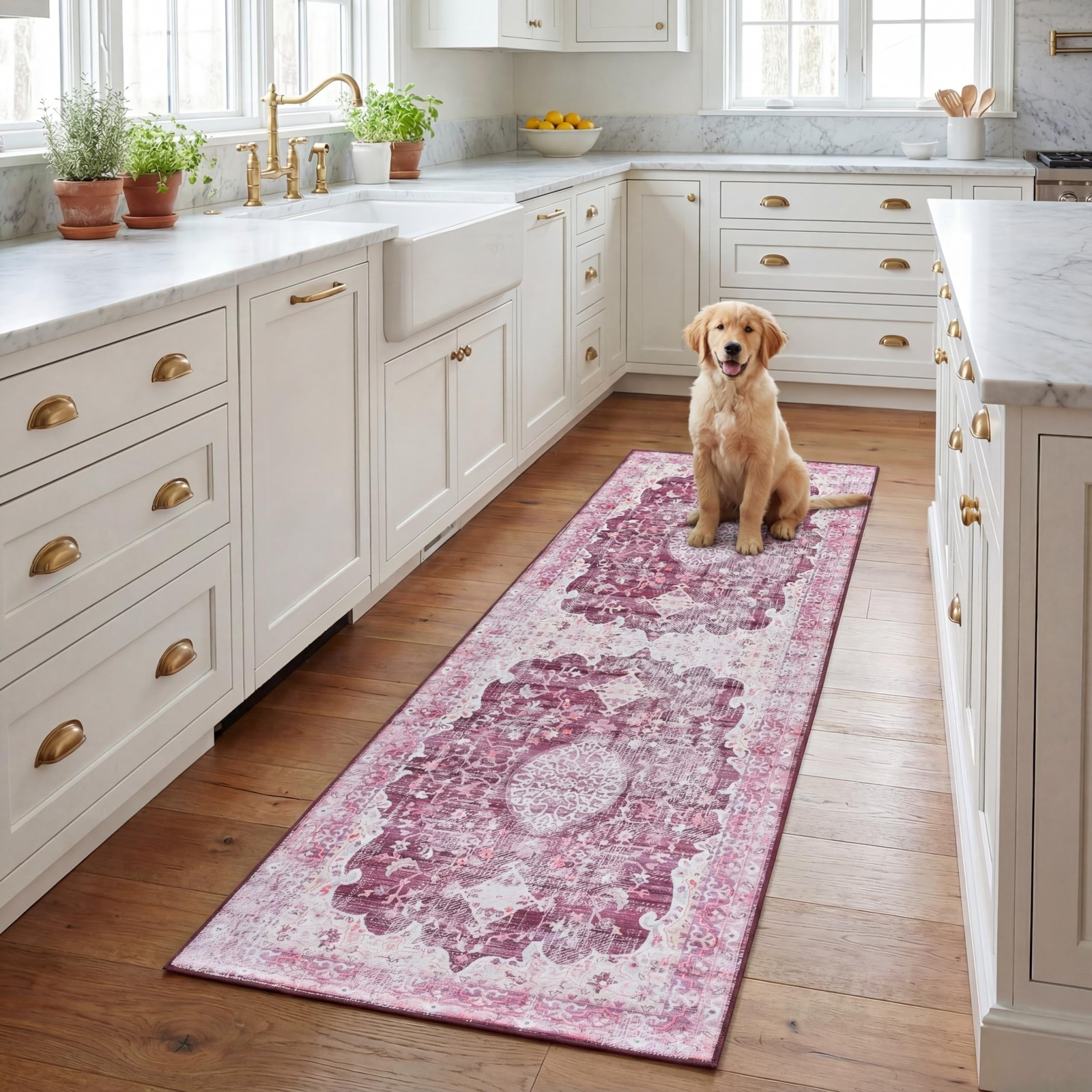 Washable Rug Tucson Collection – 2’6″ x 8′ Runner, Fuchsia & Purple, Slip Res…