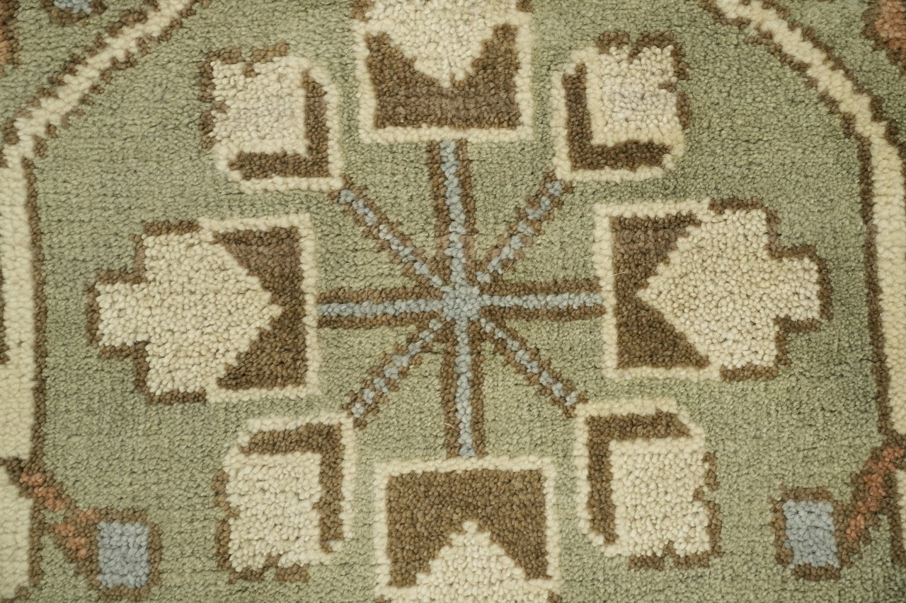 Oushak Textured Beige and Green Traditional 12×11 Large Hand-Knotted Area Rug