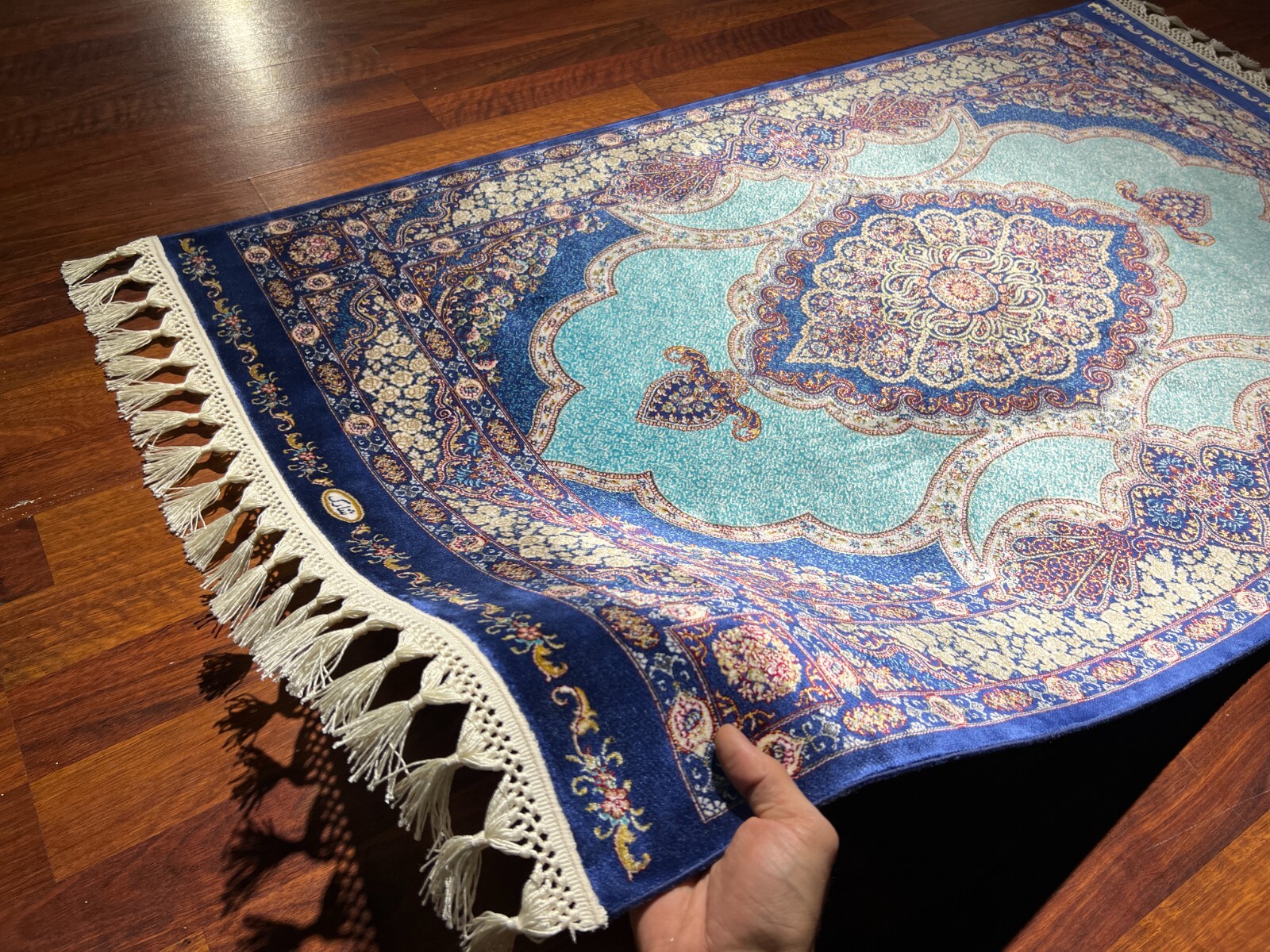 3×5 ft Mini Turkish Silk Rug – Blue Authentic Design, Luxury Housewarming Gift