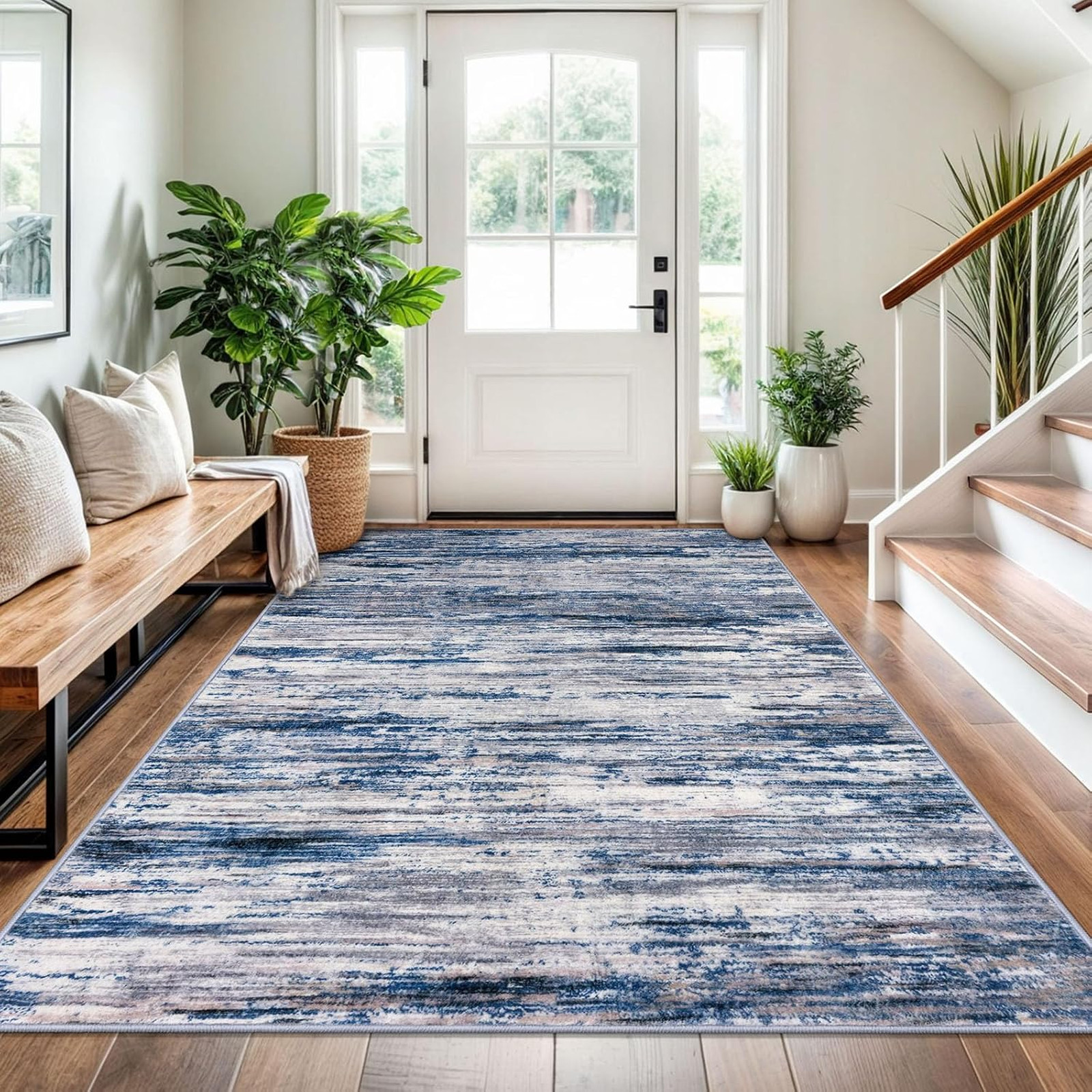 4×6 Rug for Living Room Bedroom Modern Abstract Navy Blue Gray Multi