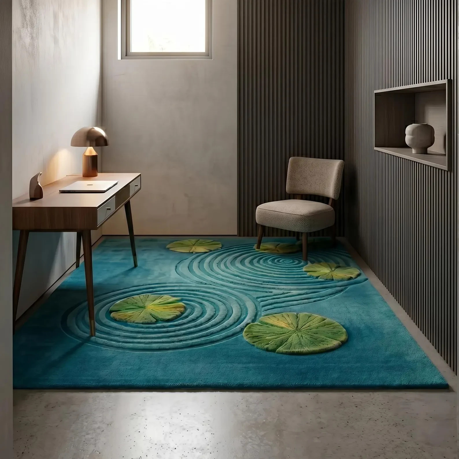 Moss Pond Hand Tufted Rug – Handmade Water Ripple Wool Carpet Green Lily Pad Zen