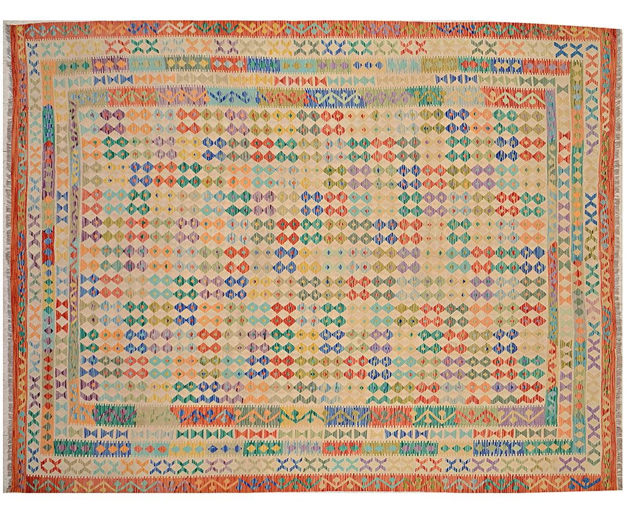 Afghan Maimana Kilim Rug 300×400 Handwoven Geometric Wool New