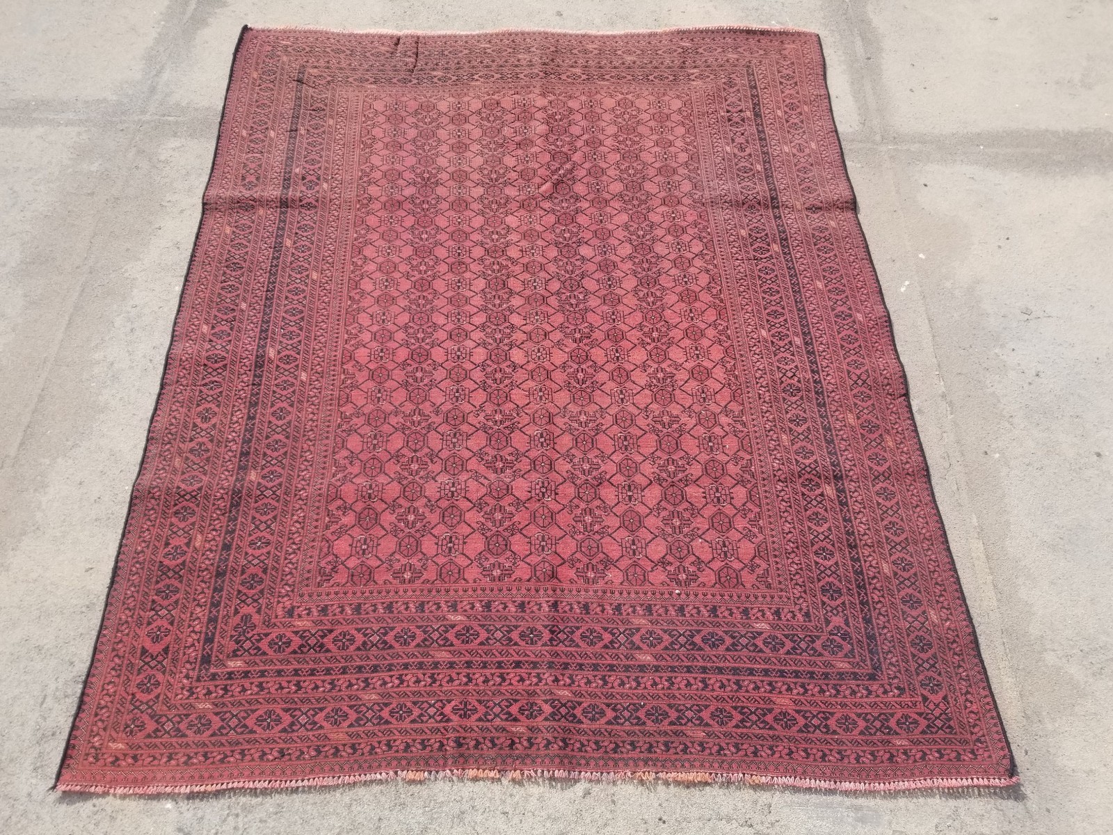 Distressed Vintage Traditional Handmade Afghan Tribal Wool Rug 7.8 x 6.3 ft