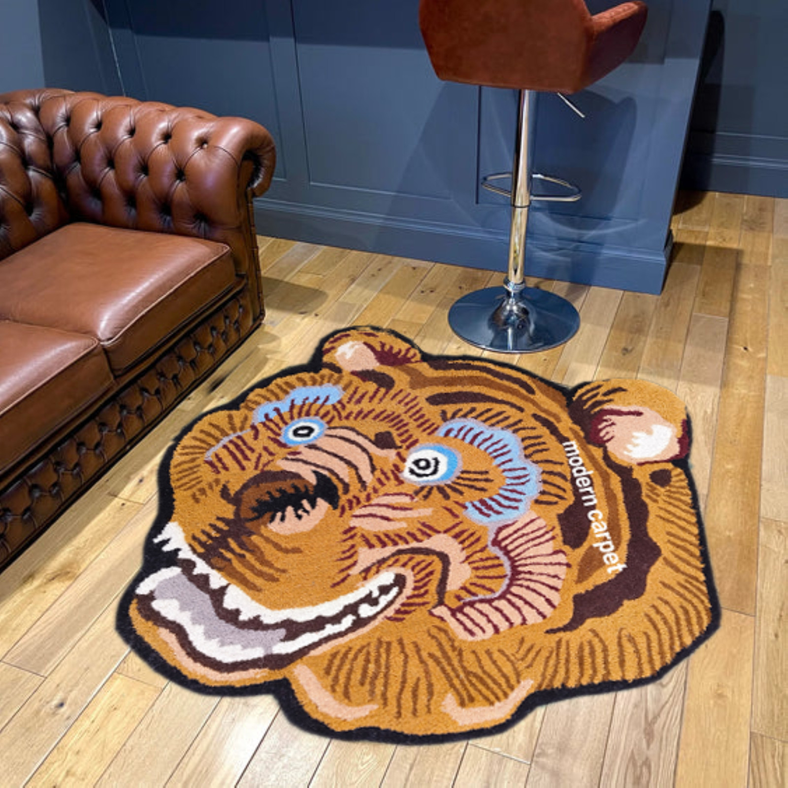 Tiger Face Rugs 3×3 Feet Handmade 100% Woolen Hand Tufted For Home Decoration